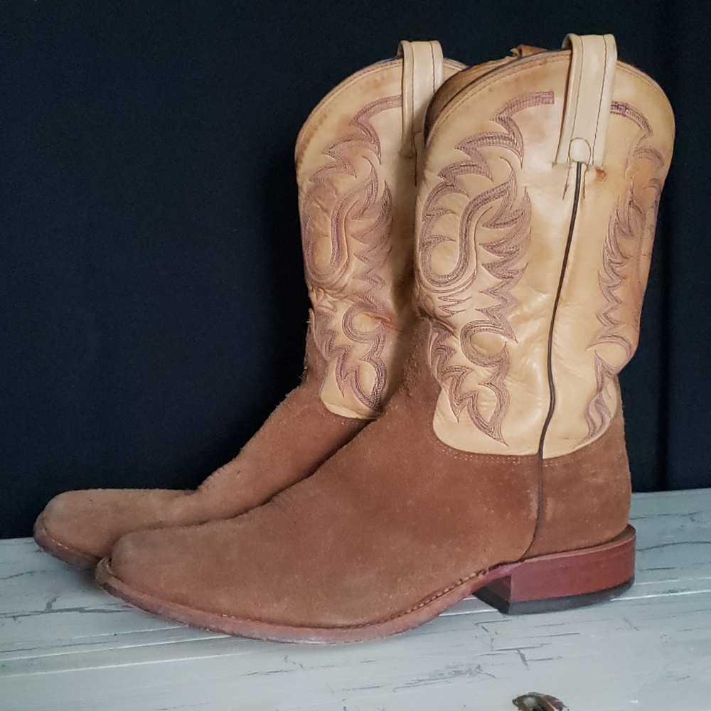Tony Lama Vintage Roughout Suede Cowboy Boots in Light Brown - Men's size 10 D